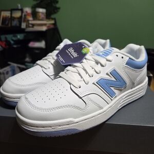 New Balance 480 White and Blue Sneakers